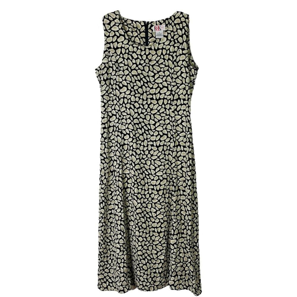 Vintage black cream dots abstract 80s 90s midi maxi dress 10